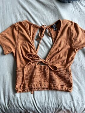 Forever 21 Rust Tie-Back Ribbed Crop Top